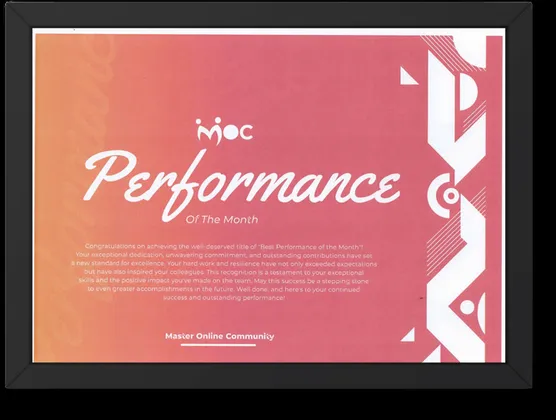 Best Performance of the Month certificate